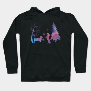 Basset Hound Winter Scene With Snowflakes Hoodie